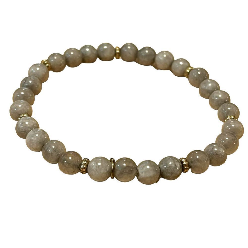 Pair Beaded Stretch Bracelets Gray Gemstones & Pu… - image 5